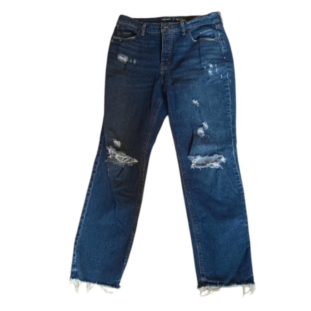 Old Navy High Rise Slouchy Straight Leg Jeans Distressed